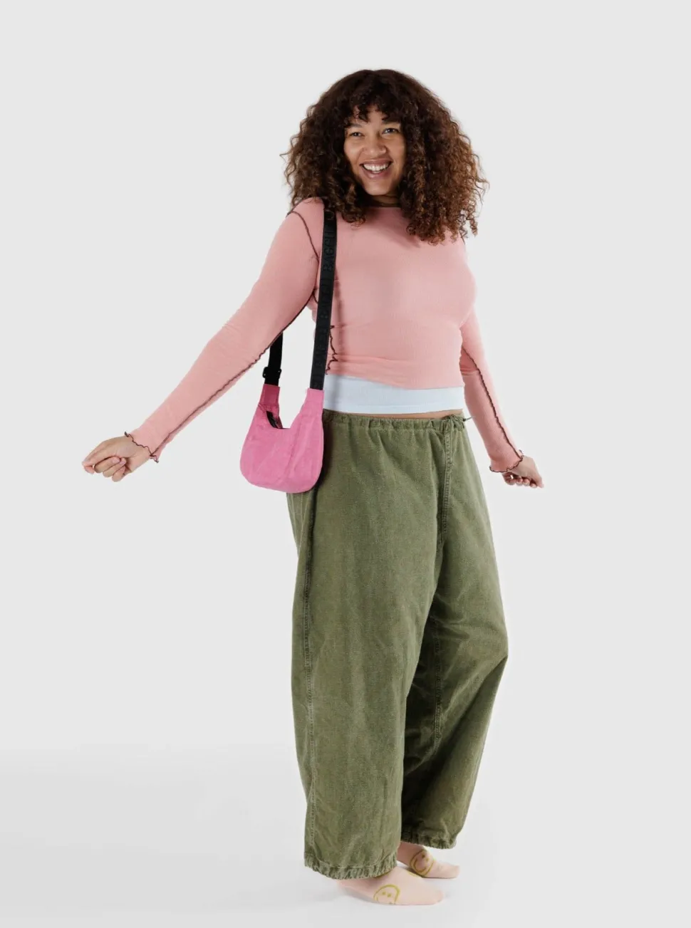 BAGGU Small Crescent Nylon Bag - Rose Asalée