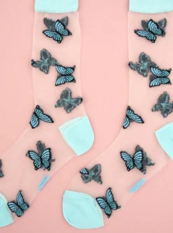COUCOU SUZETTE Transparent Blue Butterfly Socks