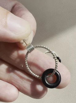 MAKSYM Twisted Hoop Earrings + Black Onyx - Silver