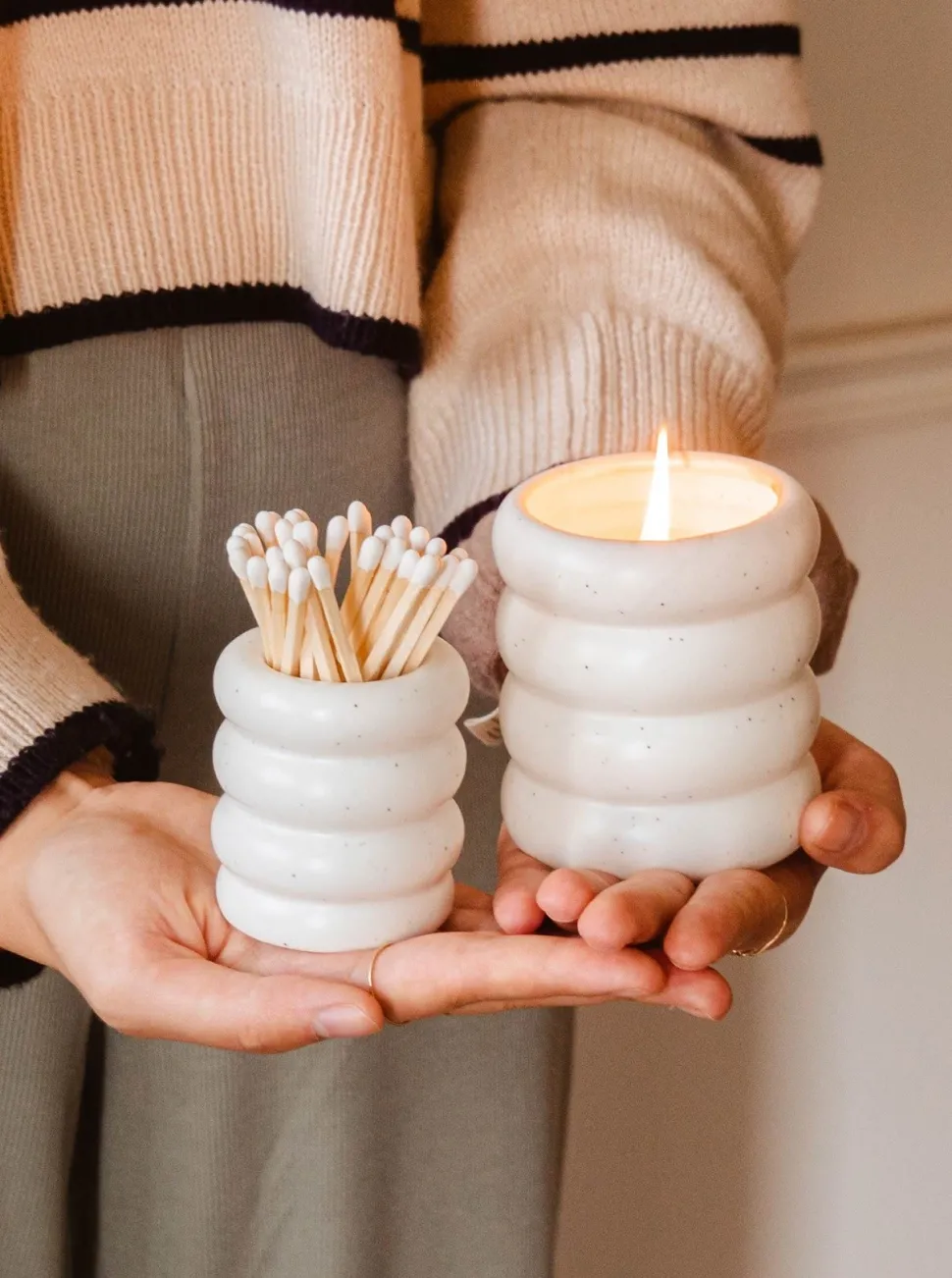 MIMI & AUGUST Ceramic Match Pot - White