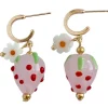 YELLOW DOTS Strawberry Pink Earrings